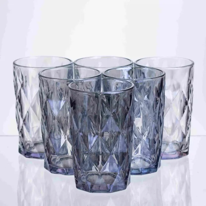 Набір склянок Diamond Blue 6 штук по 300 мл HP-19-276 скляних прозорих склянка для напоїв лимонадів та газованки (HP-19-276) - зображення 1