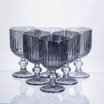 Набір келихів для вина 6 штук по 220 мл ребристих з товстого скла синій HP-19-238 (HP-19-238)