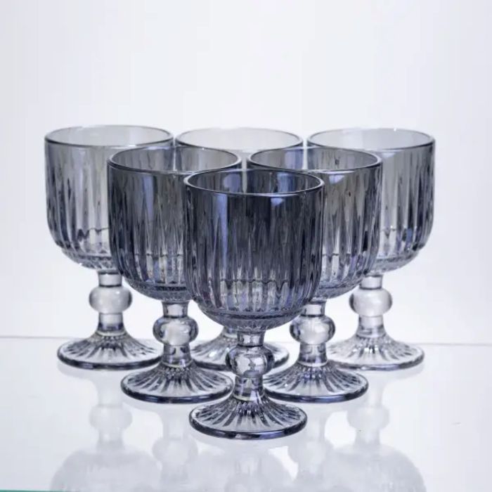 Набір келихів для вина 6 штук по 220 мл ребристих з товстого скла синій HP-19-238 (HP-19-238) - зображення 1