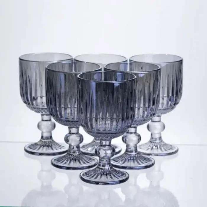 Набір келихів для вина 6 штук по 220 мл ребристих з товстого скла синій HP-19-238 (HP-19-238) - зображення 1