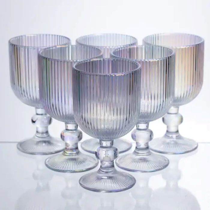 Набір келихів для вина 6 штук по 300 мл ребристих із товстого скла rainbow HP-19-234 (HP-19-234) - изображение 1