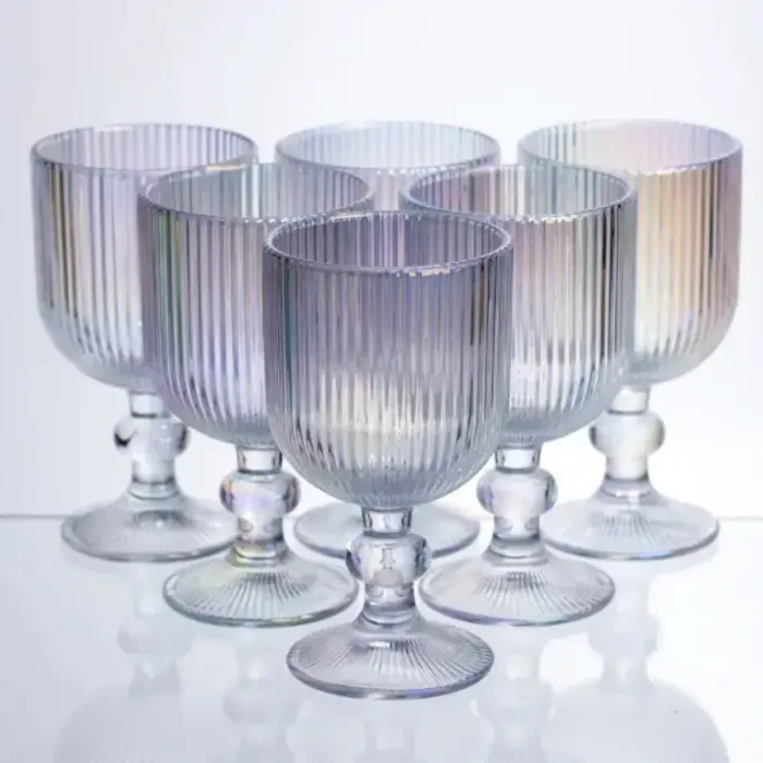 Набір келихів для вина 6 штук по 300 мл ребристих із товстого скла rainbow HP-19-234 (HP-19-234) - изображение 1