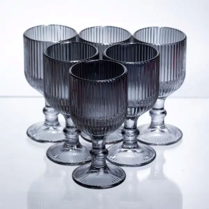 Набір чарок для міцних напоїв 6 штук по 50 мл ребристих із товстого скла сірий HP-19-229 (HP-19-229) - зображення 1