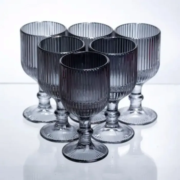 Набір чарок для міцних напоїв 6 штук по 50 мл ребристих із товстого скла сірий HP-19-229 (HP-19-229) - зображення 1