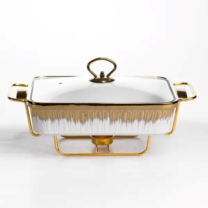 Мармітниця порцелянова 1.5 л на золотистій підставці з підігрівом 35.5х19х15.5 смML-860-13 (ML-860-13) - изображение 1