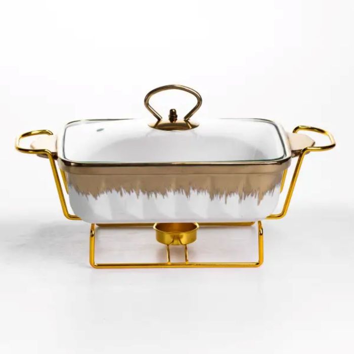 Мармітниця порцелянова 1 л прямокутна на металевій підставці 31х16х11 см ML789-11 (ML789-11) - изображение 1