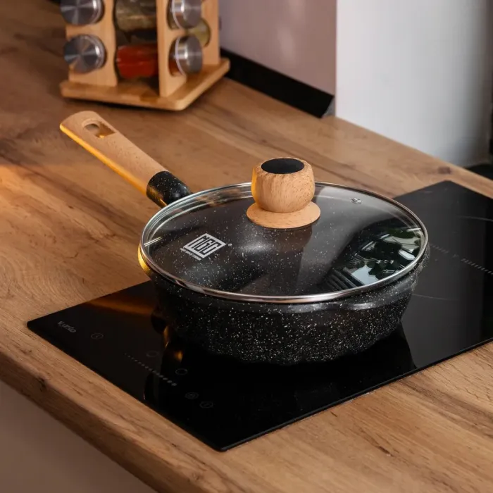 Алюминиевая кастрюля 2,7 л с мраморным антипригарным покрытием 24 см. Сотейник с толстым дном (HP-4-436B) - изображение 6