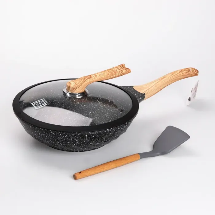 Сковорода ВОК MGC  з кришкою 30 см з мармуровим антипригарним покриттям 5,5 л чорна (HP-4-448) - зображення 1