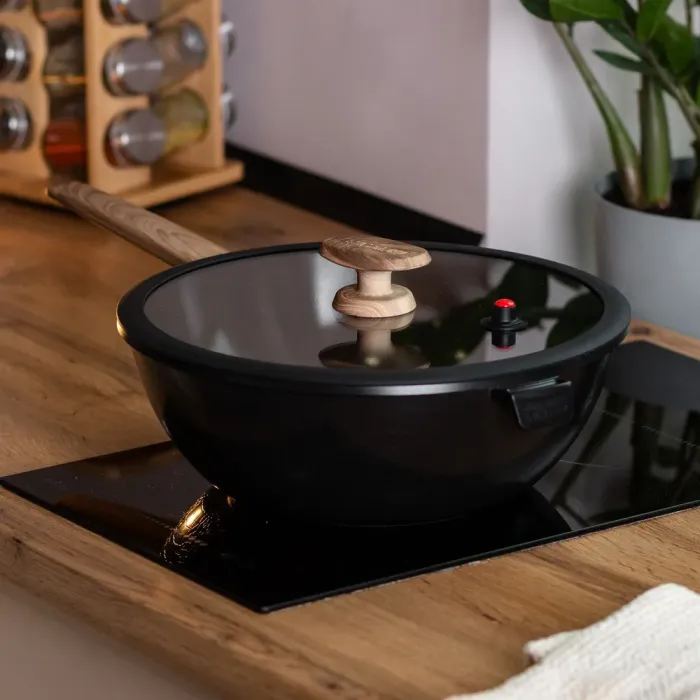 Сковорода WOK MGC з кришкою 30 см та керамічним антипригарним покриттям 6.5 л чорна (HP-4-460B) - зображення 5