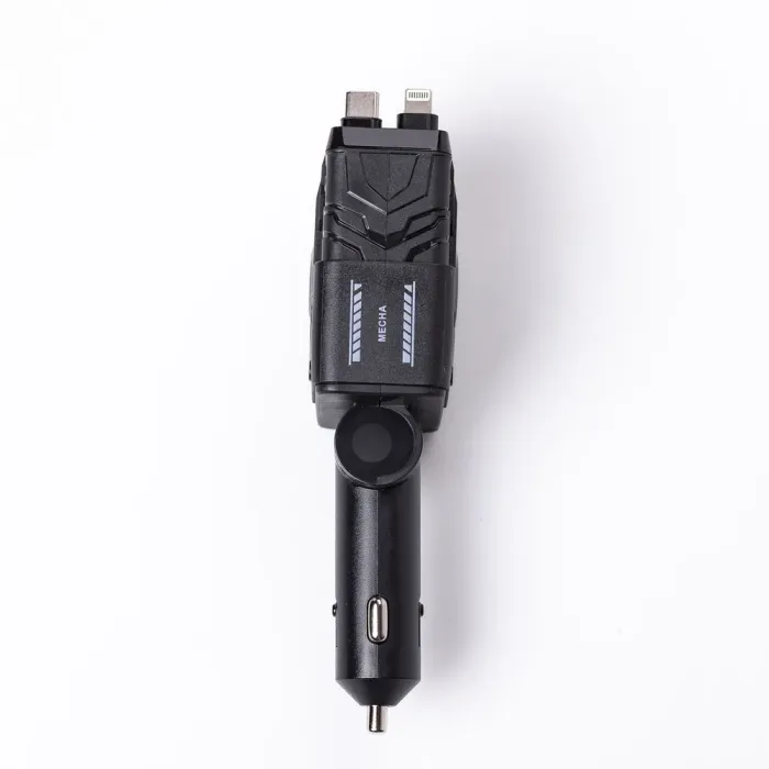 Автомобільний зарядний пристрій MECHA з висувними кабелями та портами USB/Type-C Чорний (HP-A1B) - зображення 4