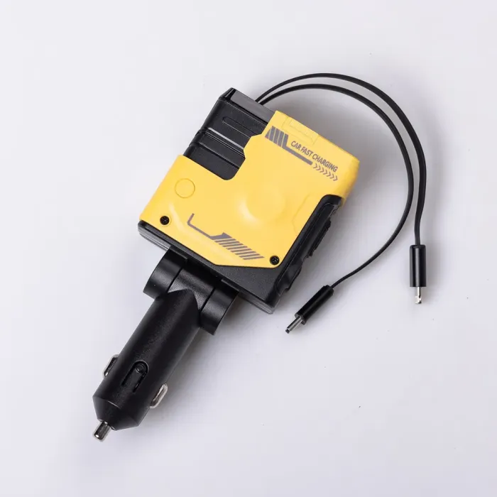 Автомобільний зарядний пристрій MECHA з висувними кабелями та портами USB/Type-C Жовтий (HP-A1Y) - изображение 1