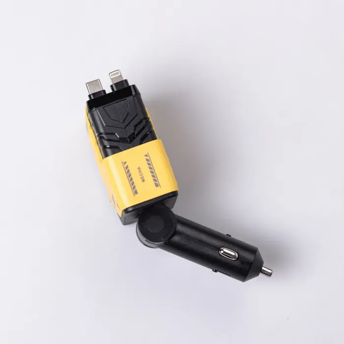 Автомобільний зарядний пристрій MECHA з висувними кабелями та портами USB/Type-C Жовтий (HP-A1Y) - изображение 5