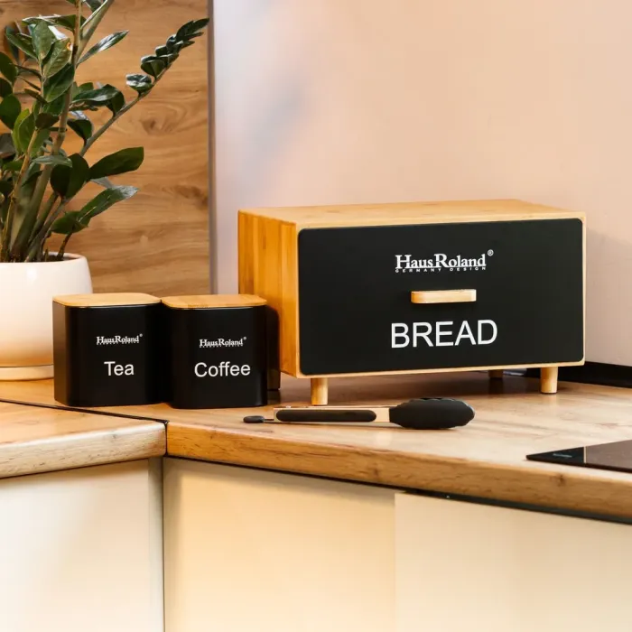 Бамбуковая хлебница с баночками для хранения сыпучих продуктов 2 шт. - изображение 1