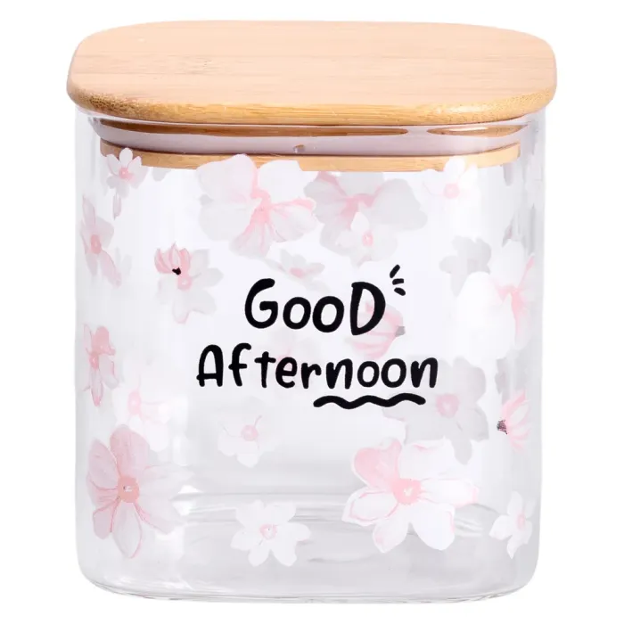 Банка для сипучих продуктів з бамбуковою кришкою 800 мл ємність для сипучих скло HP-34-25 (HP-34-25) - зображення 1