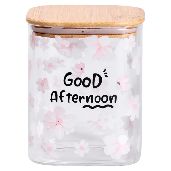 Банка для сипучих продуктів з бамбуковою кришкою 900 мл ємність для сипучих скло HP-34-24 (HP-34-24) - зображення 1