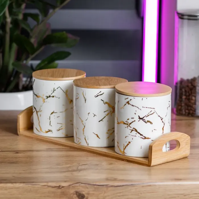 Банки для сыпучих продуктов набор 3 штуки по 650 мл с крышками подарочные емкости (HP1209) - изображение 1