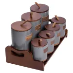 Банки для сипучих продуктів набір 9 штук на бамбуковій підставці з кришками 36.5×20.5×22 см Сірий HP-26-2G (HP-26-2G)