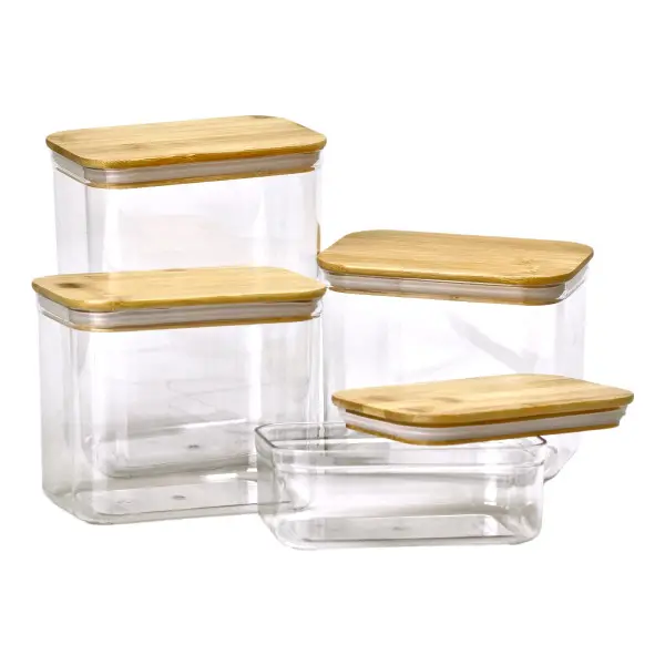 Банки для сипучих продуктів набір з 4 шт пластикові з бамбуковими кришками 0.7 л /1.7 л /2.7 л /3.7 л HP-1301 (HP-1301) - изображение 2