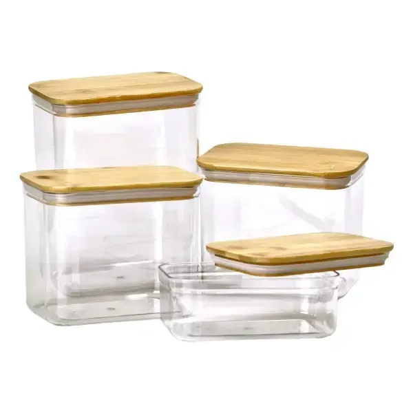 Банки для сипучих продуктів набір з 4 шт пластикові з бамбуковими кришками 0.7 л /1.7 л /2.7 л /3.7 л HP-1301 (HP-1301) - зображення 2