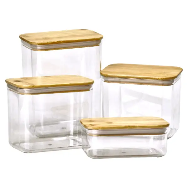 Банки для сипучих продуктів набір з 4 шт пластикові з бамбуковими кришками 0.7 л /1.7 л /2.7 л /3.7 л HP-1301 (HP-1301) - изображение 3