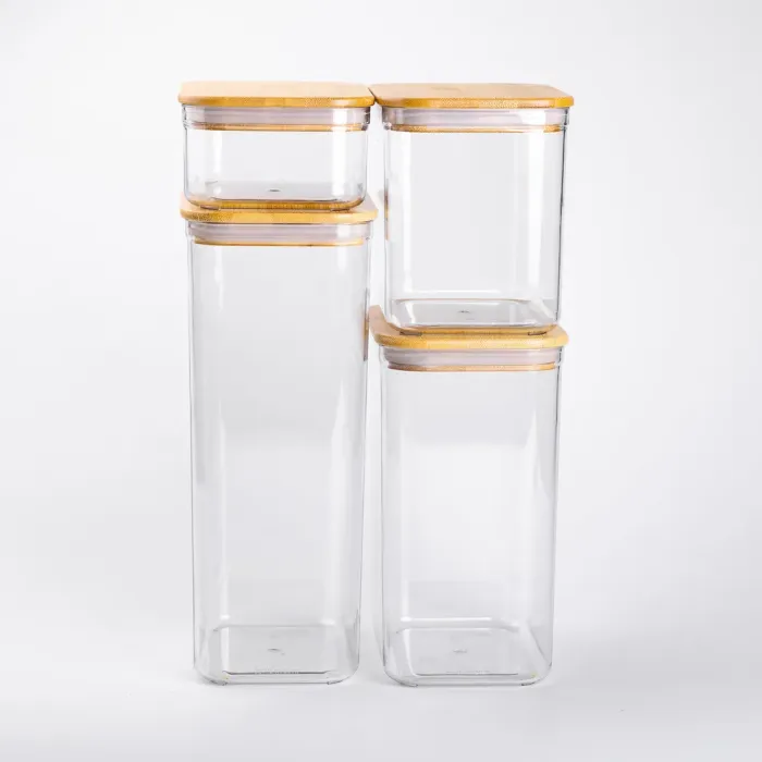 Банки для сыпучих продуктов набор из 4 шт пластиковые с бамбуковыми крышками (HP-1302) - изображение 2