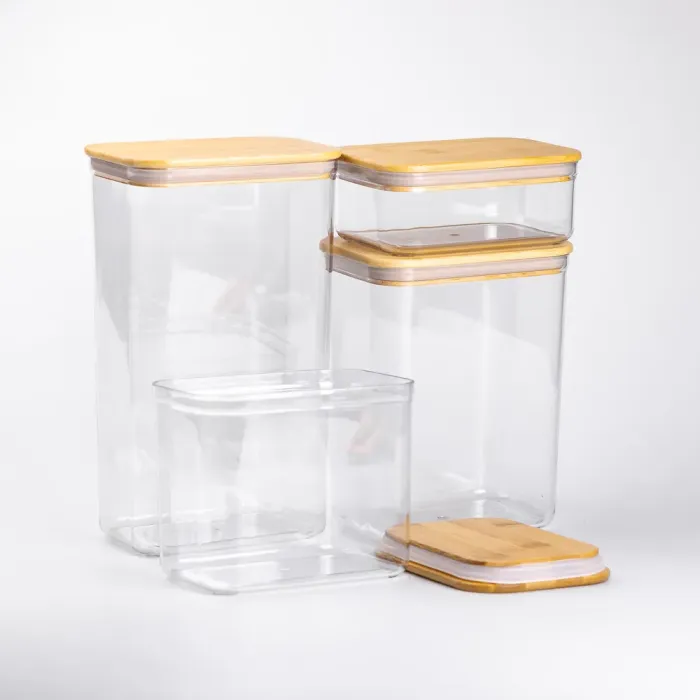 Банки для сыпучих продуктов набор из 4 шт пластиковые с бамбуковыми крышками (HP-1302) - изображение 3