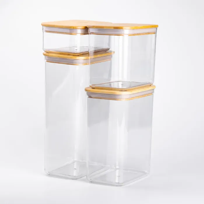Банки для сыпучих продуктов набор из 4 шт пластиковые с бамбуковыми крышками (HP-1302) - изображение 4