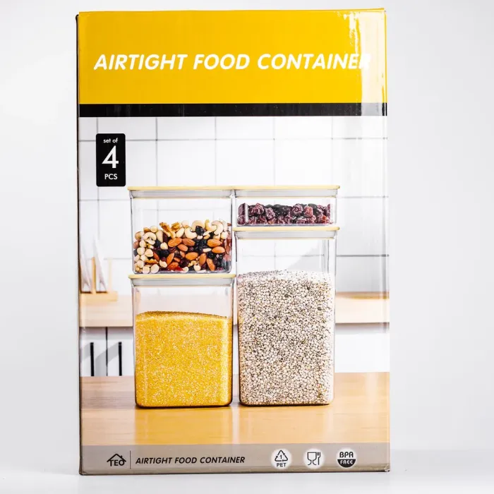 Банки для сыпучих продуктов набор из 4 шт пластиковые с бамбуковыми крышками (HP-1302) - изображение 6