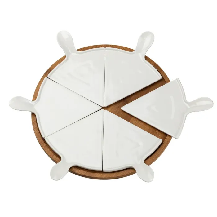 Блюдо для пиццы 28(см) керамическая поворотная тарелка на бамбуковой подставке (HP1248) - изображение 3