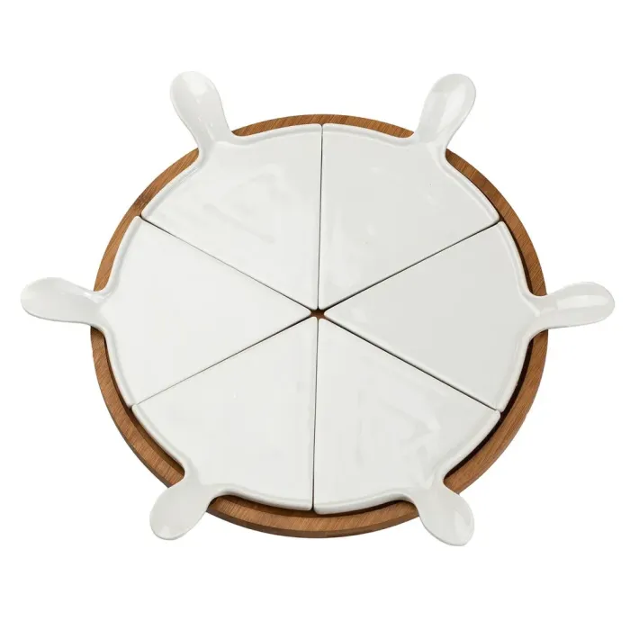 Блюдо для пиццы 28(см) керамическая поворотная тарелка на бамбуковой подставке (HP1248) - изображение 4