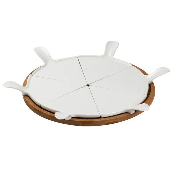 Блюдо для пиццы 28(см) керамическая поворотная тарелка на бамбуковой подставке (HP1248) - изображение 5