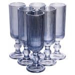 Келих для шампанського фігурний прозорий ребристий з товстого скла набір 6 шт Блакитний HP7116BL (HP7116BL)