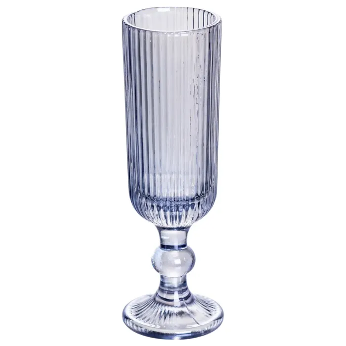 Келих для шампанського фігурний прозорий ребристий з товстого скла набір 6 шт Блакитний HP7116BL (HP7116BL) - зображення 2