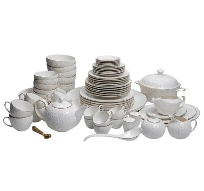 Большой белый сервиз на 6 человек столовый набор посуды 73 предмета с позолотой (HP-7-704) - изображение 1