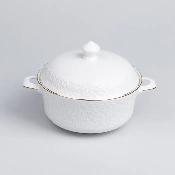 Большой белый сервиз на 6 человек столовый набор посуды 73 предмета с позолотой (HP-7-704) - изображение 6