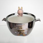 Бульйонниця порцелянова Labubu з кришкою та ручками 800 (мл) Ø15 (см) дитяча тарілка для супу та локшини Сріблястий з коричневим FM-34B (FM-34B)