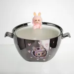 Бульйонниця порцелянова Labubu з кришкою та ручками 800 (мл) Ø15 (см) дитяча тарілка для супу та локшини Сріблястий з рожевим FM-34C (FM-34C)