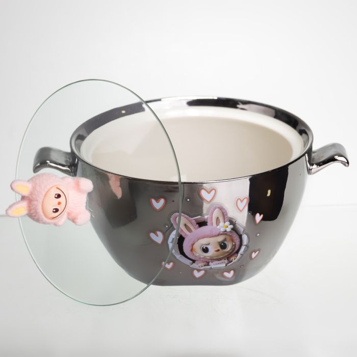 Бульйонниця порцелянова Labubu з кришкою та ручками 800 (мл) Ø15 (см) дитяча тарілка для супу та локшини Сріблястий з рожевим FM-34C (FM-34C) - изображение 4