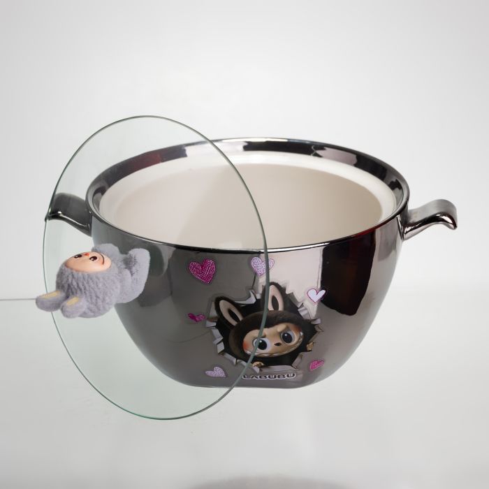 Бульйонниця порцелянова Labubu з кришкою та ручками 800 (мл) Ø15 (см) дитяча тарілка для супу та локшини Сріблястий з сірим FM-34A (FM-34A) - изображение 3