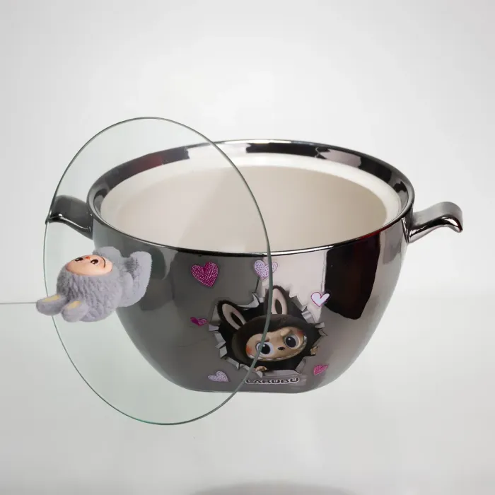 Бульйонниця порцелянова Labubu з кришкою та ручками 800 (мл) Ø15 (см) дитяча тарілка для супу та локшини Сріблястий з сірим FM-34A (FM-34A) - зображення 3