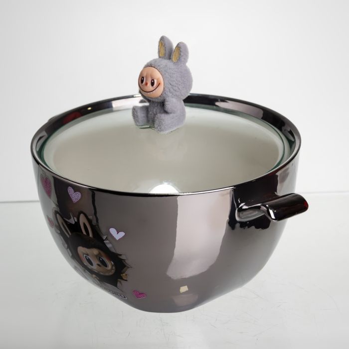 Бульйонниця порцелянова Labubu з кришкою та ручками 800 (мл) Ø15 (см) дитяча тарілка для супу та локшини Сріблястий з сірим FM-34A (FM-34A) - изображение 4