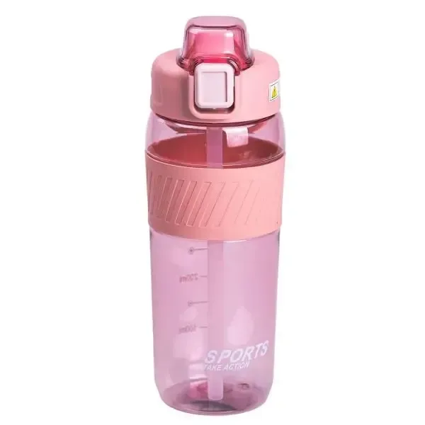 Пляшка для води 600 мл пляшка в школу для тренувань із трубочкою та ручкою 22 см Рожева (HP-14-42P) - зображення 1