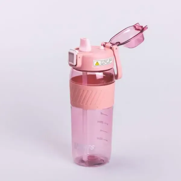 Пляшка для води 600 мл пляшка в школу для тренувань із трубочкою та ручкою 22 см Рожева (HP-14-42P) - зображення 3