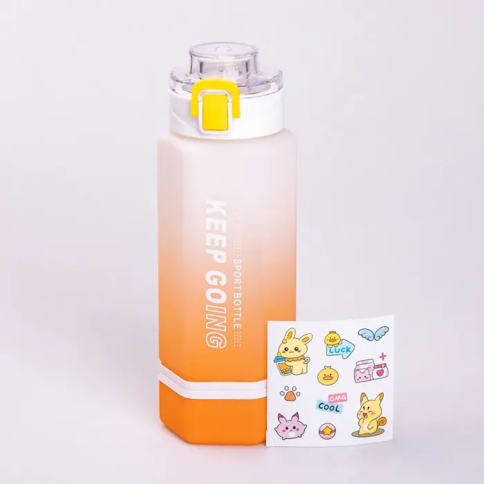 Бутылка для воды 650 мл бутылочка с поилкой для спорта и школы с ремешком + наклейки Keep Going белая (HP-14-47W) - изображение 1