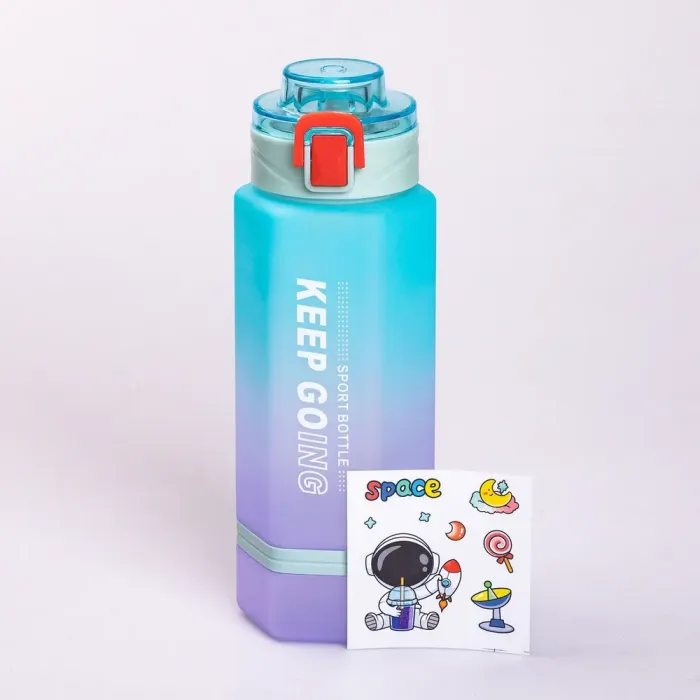 Бутылка для воды 650 мл бутылочка с поилкой для спорта и школы с ремешком + наклейки Keep Going голубая (HP-14-47BL) - изображение 1