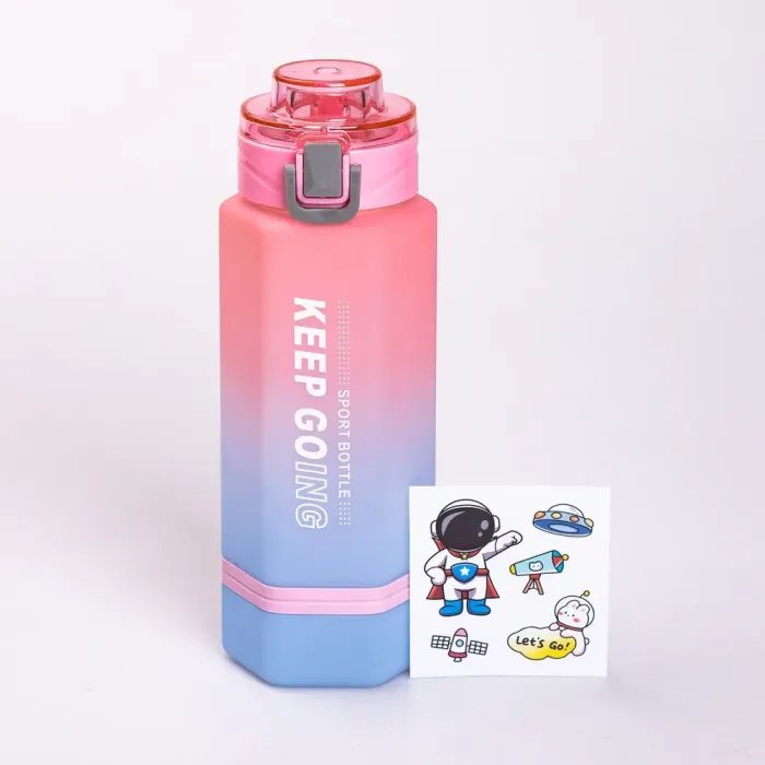 Бутылка для воды 650 мл бутылочка с поилкой для спорта и школы с ремешком + наклейки Keep Going розовая (HP-14-47P) - изображение 1