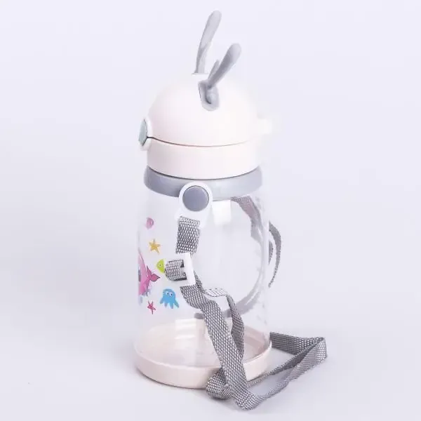 Пляшка для води дитяча 550 мл на ремінці пляшечка з трубочкою для спорту та школи Бежева (HP-14-44BE) - изображение 3