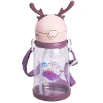 Пляшка для води дитяча 550 мл на ремінці пляшечка з трубочкою для спорту та школи Рожева (HP-14-44P)