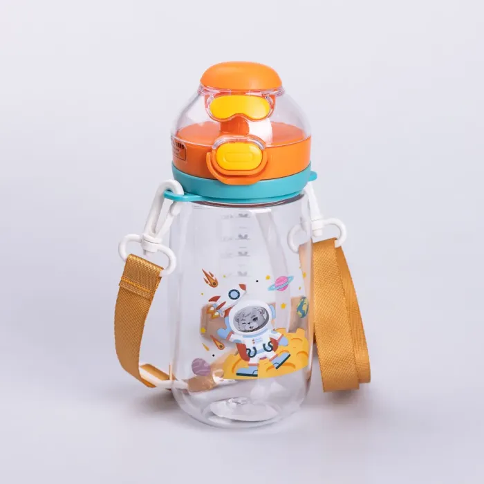 Пляшка для води дитяча 550 мл з ремінцем і трубочкою для спорту та школи 20 см Помаранчева (HP-14-45O) - изображение 1