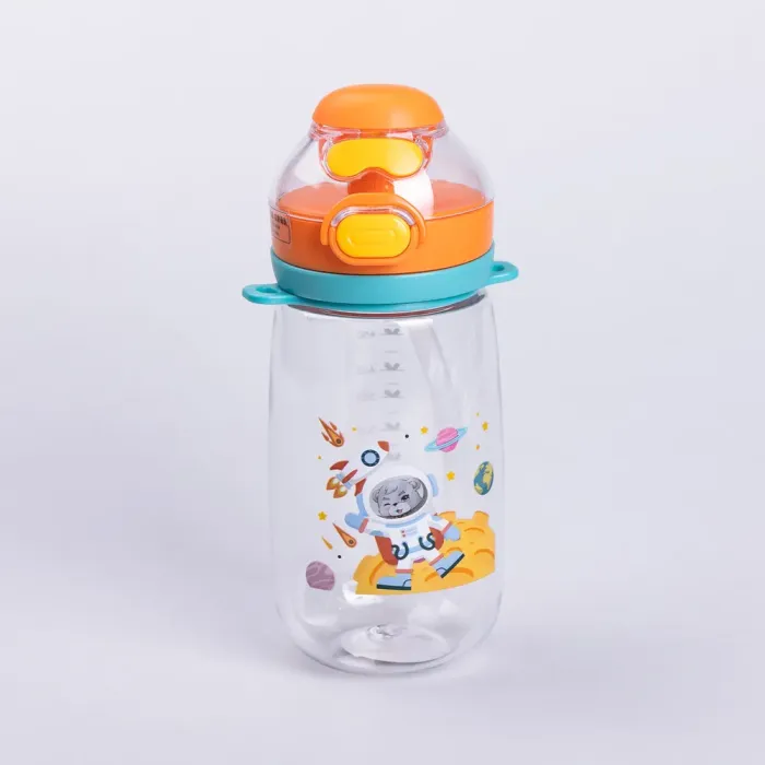 Пляшка для води дитяча 550 мл з ремінцем і трубочкою для спорту та школи 20 см Помаранчева (HP-14-45O) - изображение 2